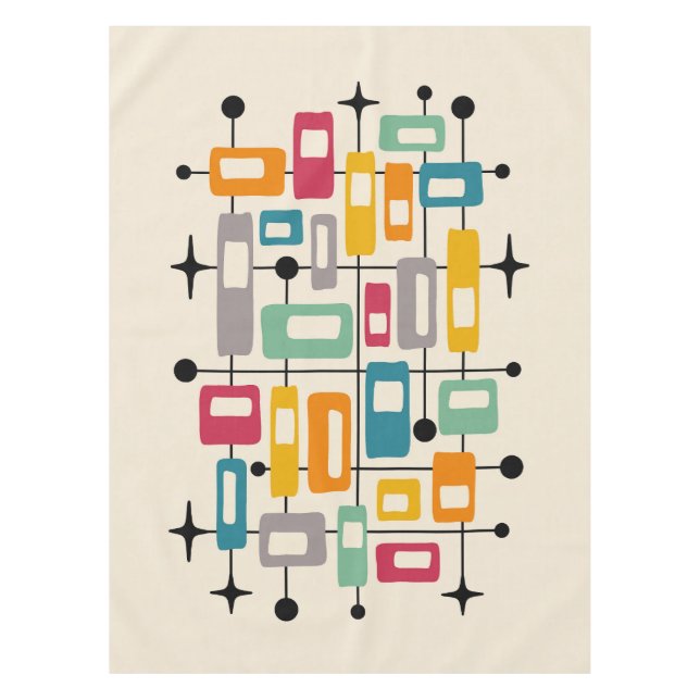 Farbenfrohe Retro Mitte des Jahrhunderts Moderne A Tischdecke (Vorderseite)