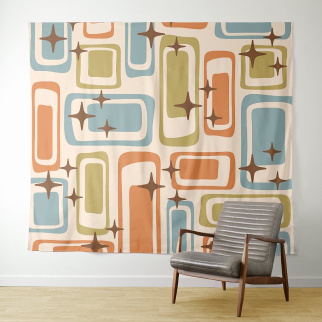 Farbenfrohe Retro Mitte des Jahrhunderts Moderne A Wandteppich (Beispiel (Horizontal))