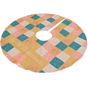 Farbenfrohe Retro-Mittelteil-Mod-Atommuster Person Polyester Weihnachtsbaumdecke