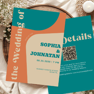 Farbenfrohe Retro-Moderne Alles-in-einem-QR-RSVP-H Einladung