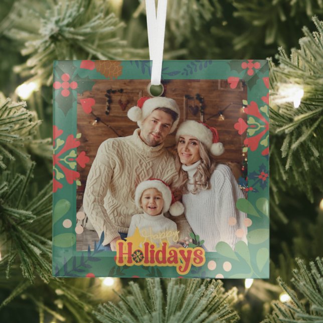 Farbenfrohe Retro moderne Weihnachtskarte Ornament Aus Glas (Insitu)