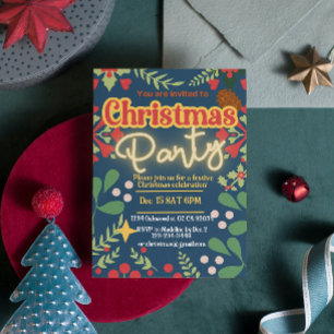Farbenfrohe Retro moderne Weihnachtszeit botanisch Einladung