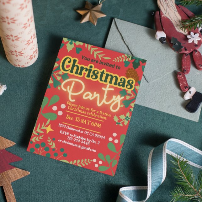 Farbenfrohe Retro moderne Weihnachtszeit botanisch Einladung (Von Creator hochgeladen)