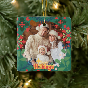 Farbenfrohe Retro moderne Weihnachtszeit botanisch Keramikornament