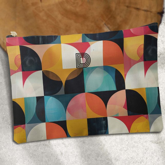 Farbenfrohe Retro Monogram Art, geometrisches Must Zubehörtasche (Colorful retro geometric pattern with personalized monogram sling bag.)