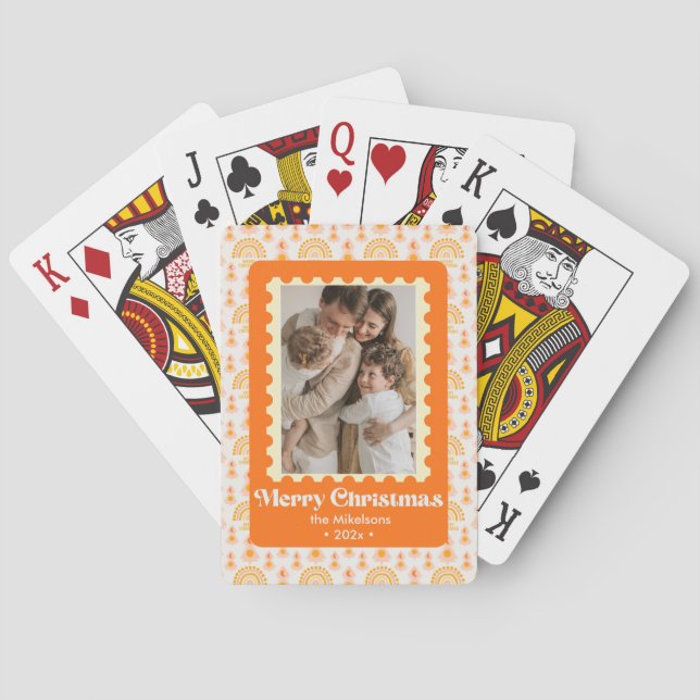 Farbenfrohe Retro Multi-Foto Weihnachten Spielkarten (Rückseite)