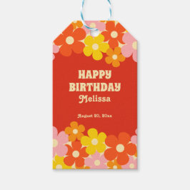 Farbenfrohe Retro Orange Boho Blume 50. Geburtstag Geschenkanhänger