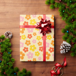Farbenfrohe Retro Orange Boho Blume Happy Birthday Geschenkpapier