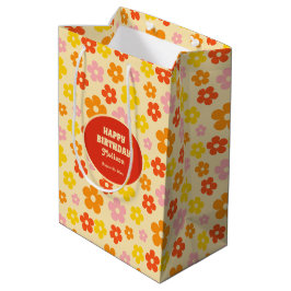 Farbenfrohe Retro Orange Boho Blume Happy Birthday Mittlere Geschenktüte