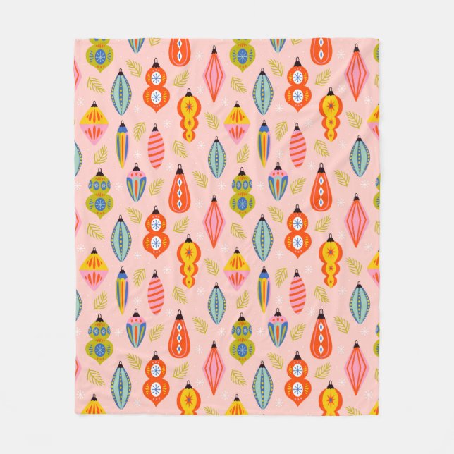 Farbenfrohe Retro-Ornamente Weihnachtsmuster Fleecedecke (Vorderseite)