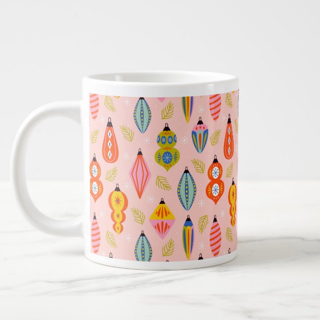 Farbenfrohe Retro-Ornamente Weihnachtsmuster Jumbo-Tasse (Links)