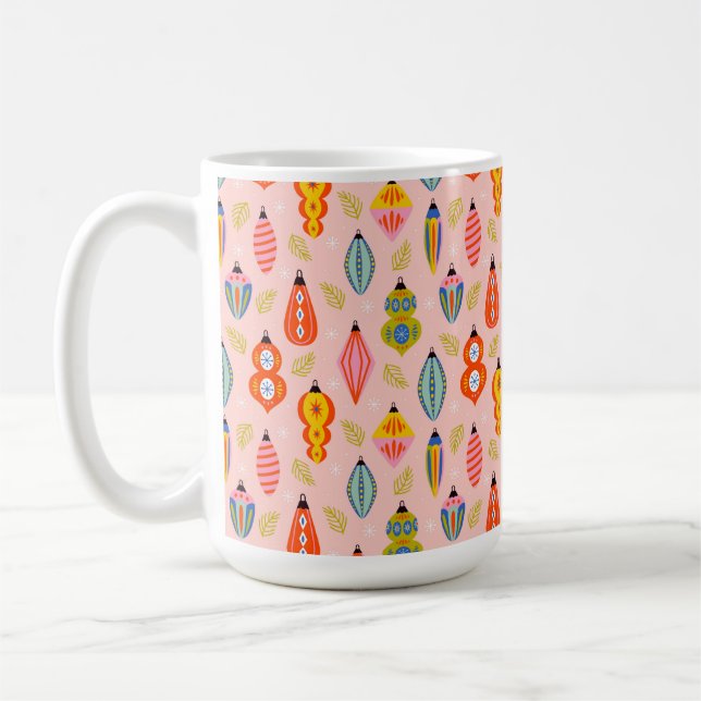 Farbenfrohe Retro-Ornamente Weihnachtsmuster Kaffeetasse (Links)