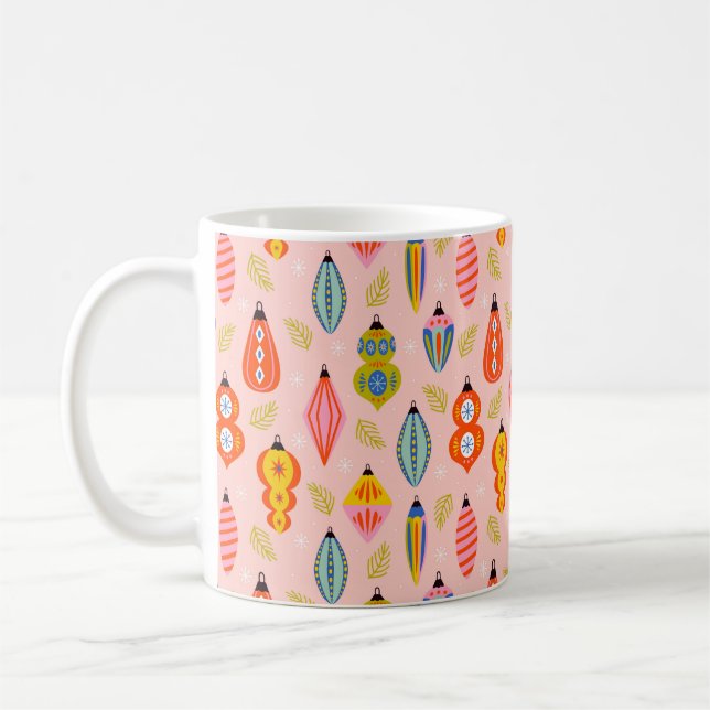 Farbenfrohe Retro-Ornamente Weihnachtsmuster Kaffeetasse (Links)