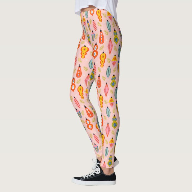 Farbenfrohe Retro-Ornamente Weihnachtsmuster Leggings (Links)