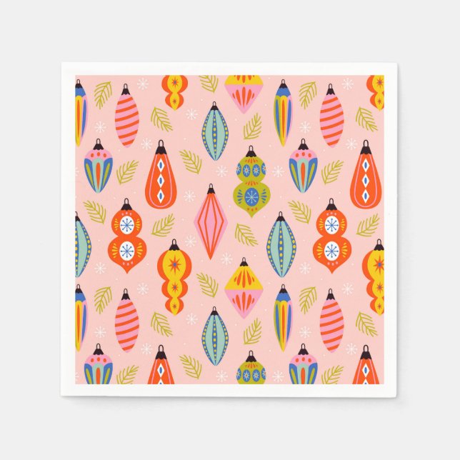 Farbenfrohe Retro-Ornamente Weihnachtsmuster Serviette (Vorderseite)