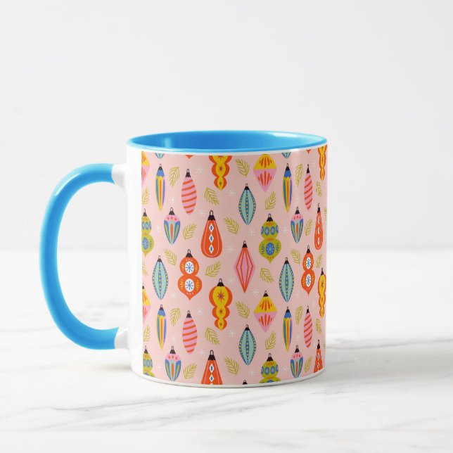 Farbenfrohe Retro-Ornamente Weihnachtsmuster Tasse (Links)