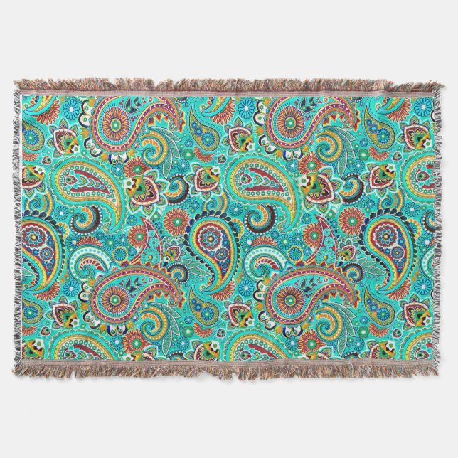 Farbenfrohe Retro Paisley Decke (Vorderseite)