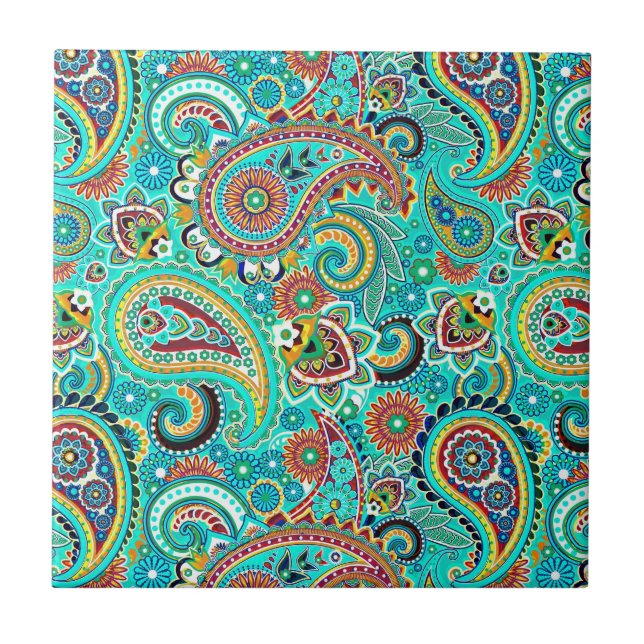 Farbenfrohe Retro Paisley Fliese (Vorderseite)
