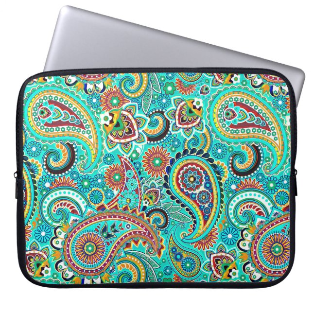 Farbenfrohe Retro Paisley Laptopschutzhülle (Vorderseite)
