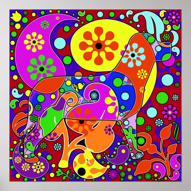 Farbenfrohe Retro Paisley Pop Poster (Vorne)