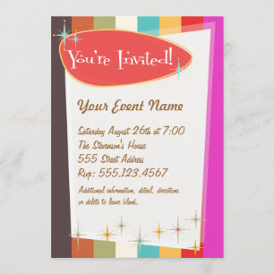 Farbenfrohe Retro-Party Einladung