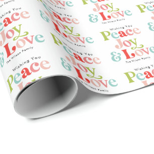 Farbenfrohe Retro Peace Joy & Liebe Weihnachten Fa Geschenkpapier