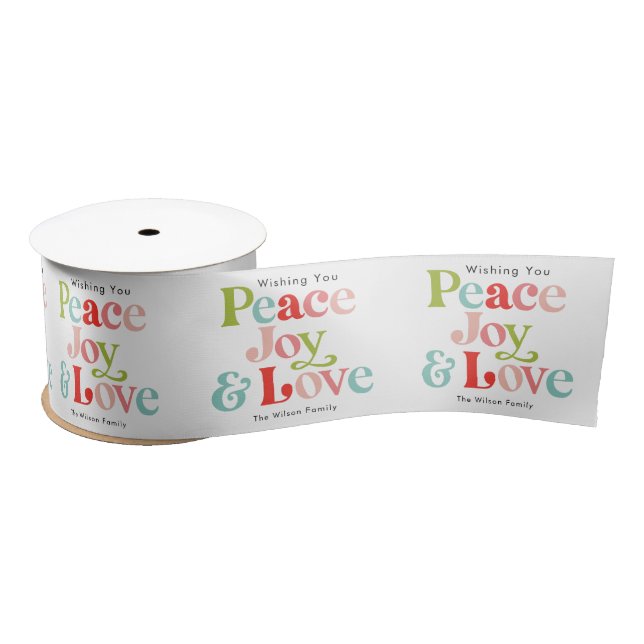 Farbenfrohe Retro Peace Joy & Liebe Weihnachten Fa Satinband (Spule)