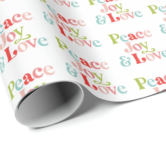 Farbenfrohe Retro Peace Joy & Liebe Weihnachten Geschenkpapier (Rolleneckpunkt)