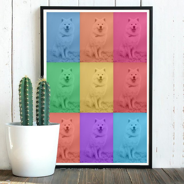 Farbenfrohe Retro-Pop Art Custom Dog Pet Foto Grid Poster (Colorful Retro Pop Art Custom Dog Pet Photo Grid Poster)