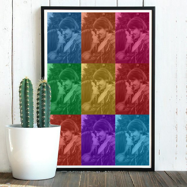 Farbenfrohe Retro Pop Art Wedding Custom Foto Grid Poster (Colorful Retro Pop Art Wedding Custom Photo Grid Poster)