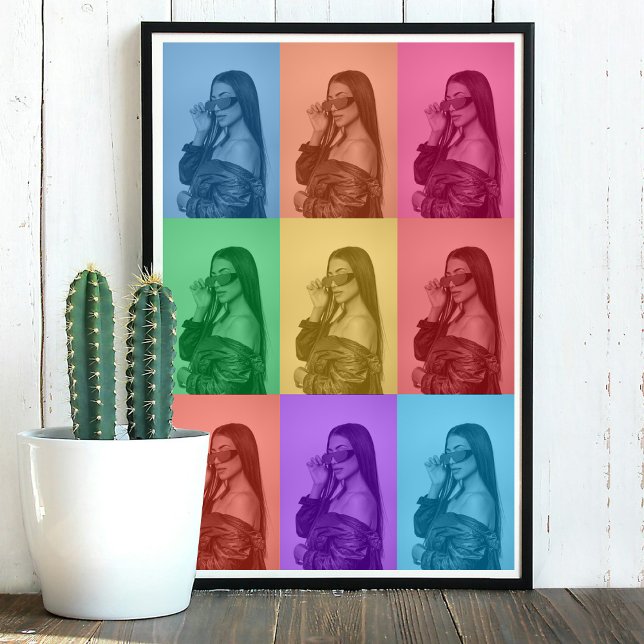 Farbenfrohe Retro Pop Modernes Foto Grill Poster (Colorful Retro Pop Art Modern Custom Photo Grid Poster)