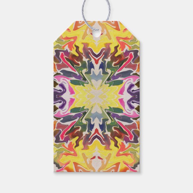 Farbenfrohe Retro Psychedelic Kaleidoskop Abstrakt Geschenkanhänger (Vorderseite)