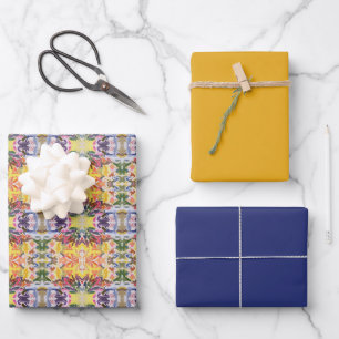 Farbenfrohe Retro Psychedelic Kaleidoskop Abstrakt Geschenkpapier Set