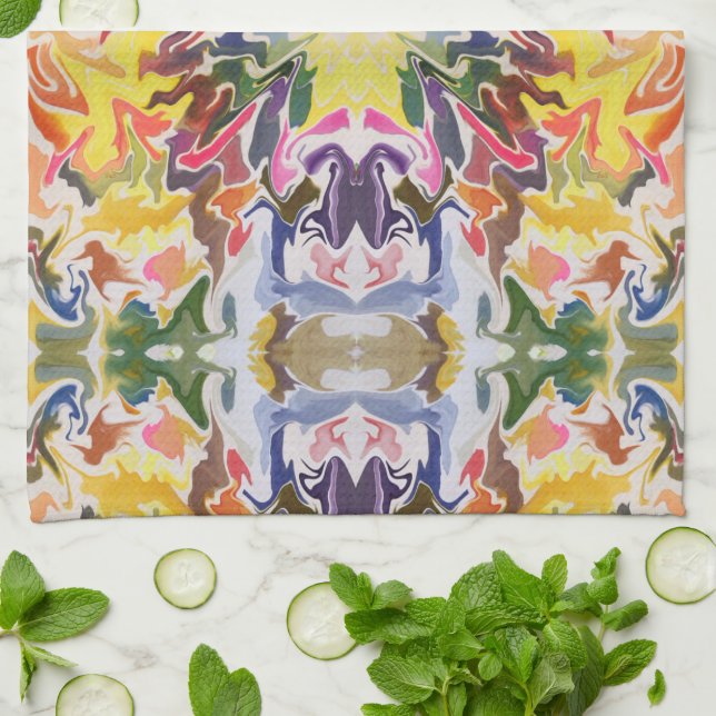 Farbenfrohe Retro Psychedelic Kaleidoskop Abstrakt Geschirrtuch (Gefaltet)