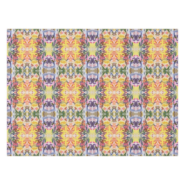 Farbenfrohe Retro Psychedelic Kaleidoskop Abstrakt Tischdecke (Vorderseite (Horizontal))