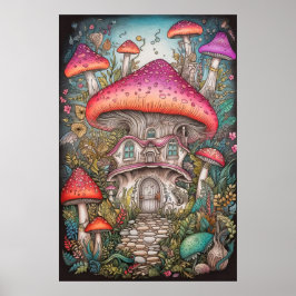 Farbenfrohe Retro Psychedelic Mushroom Illustratio Poster