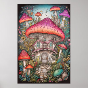 Farbenfrohe Retro Psychedelic Mushroom Illustratio Poster