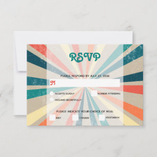 Farbenfrohe Retro-Rainbow-Sonnenbrust-Hochzeit RSVP Karte