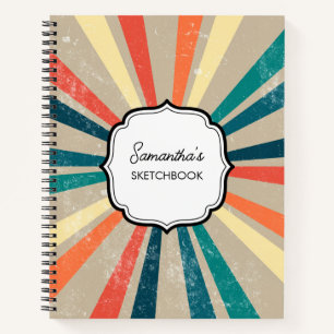Farbenfrohe Retro Rainbow Sunburst Sketchbook Notizbuch