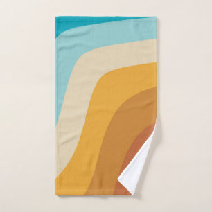 Farbenfrohe Retro-Regenbogen-Abstrakte Wellen Badhandtuch Set
