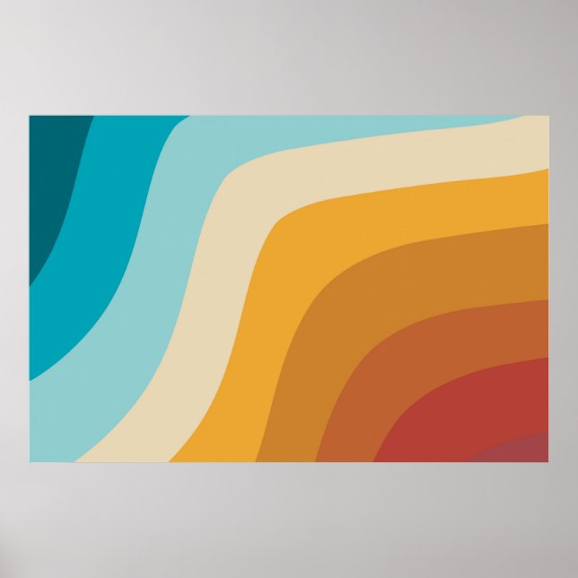 Farbenfrohe Retro-Regenbogen-Abstrakte Wellen Poster (Vorne)