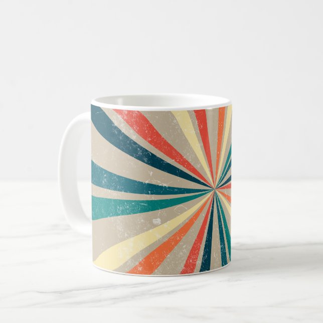 Farbenfrohe Retro-Regenbogen-Sonnenbrust Kaffeetasse (Vorderseite Links)