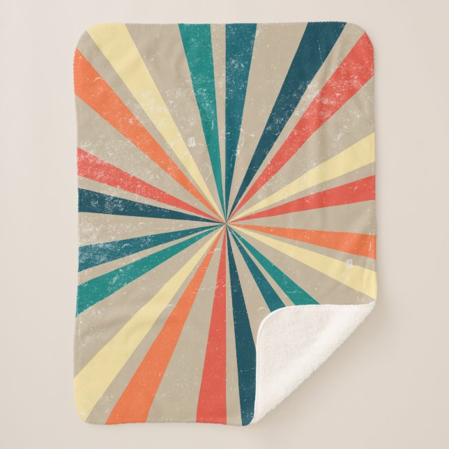 Farbenfrohe Retro-Regenbogen-Sonnenbrust Sherpadecke (Vorderseite)