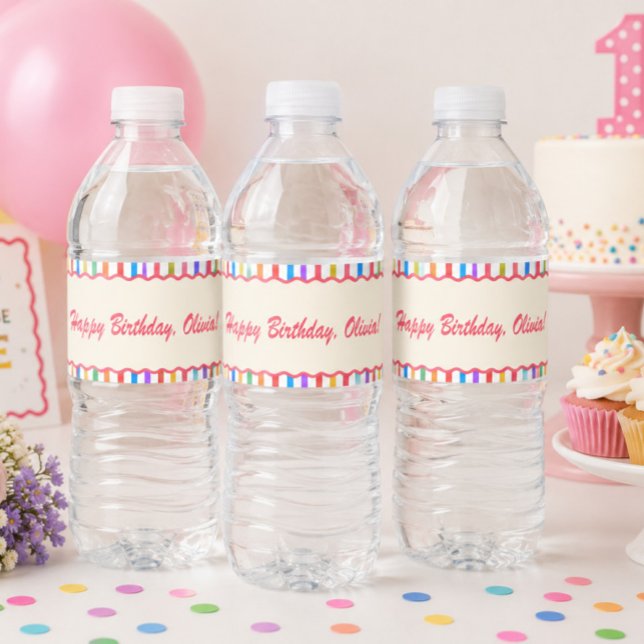 Farbenfrohe Retro-Regenbogenfarben Wasser Etikett (girls just wanna be one, water bottle label, personalized bottle label, first birthday bottle label,)