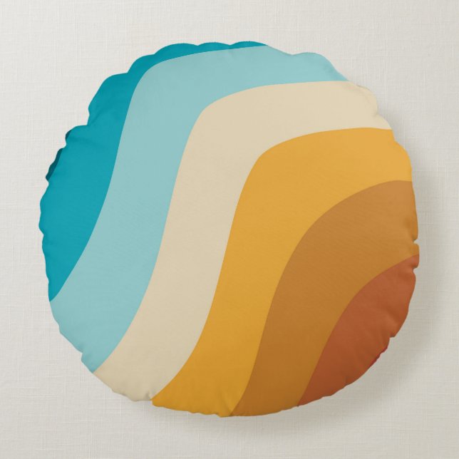 Farbenfrohe Retro-Regenbogenwellen Rundes Kissen (Vorderseite)
