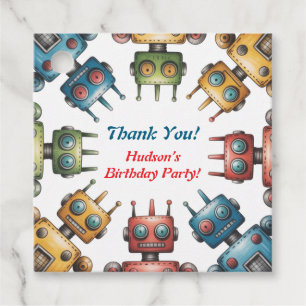 Farbenfrohe Retro Roboter Junge Geburtstagspartei Geschenkanhänger