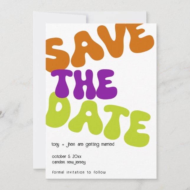 Farbenfrohe Retro Save the Date Hochzeitsankündigu Einladung (Vorderseite)