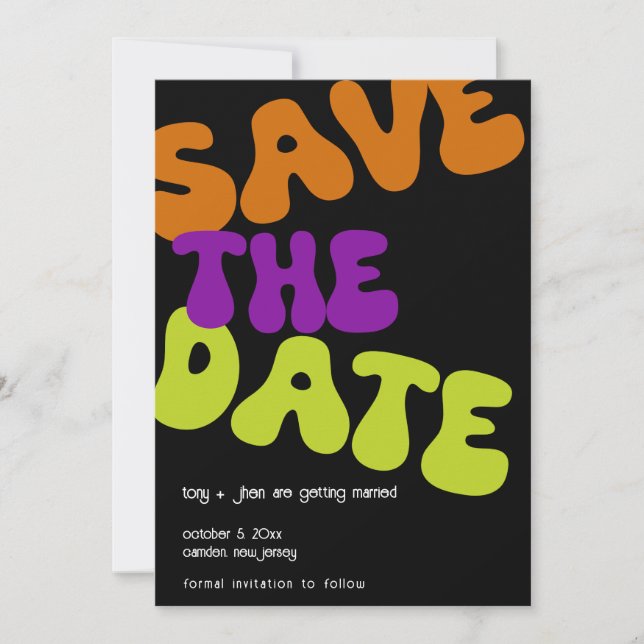 Farbenfrohe Retro Save the Date Hochzeitsankündigu Einladung (Vorderseite)