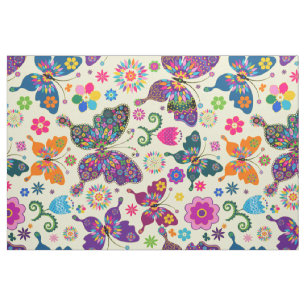 Farbenfrohe Retro-Schmetterlinge & Blume Muster Stoff