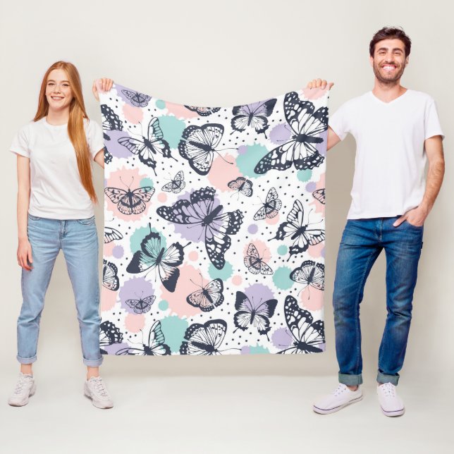Farbenfrohe Retro-Schmetterlinge Muster. Fleecedecke (Beispiel)